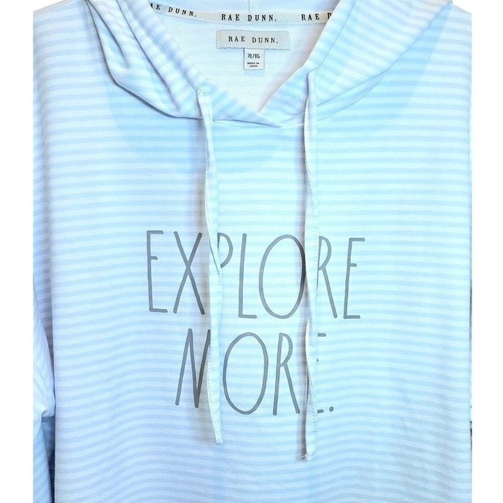 Rae Dunn Hoodie Sweatshirt Pullover Womens XL Top Stripe Long Sleeve Blue White - Picture 14 of 16
